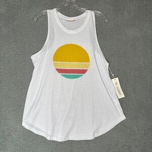 78&Sunny Women White Sunny Logo Graphic Tank Top Large Retro Sun Made in LA NEW